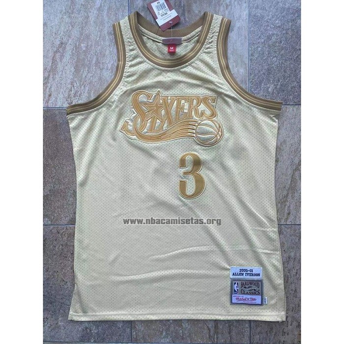 Camiseta Philadelphia 76ers Allen Iverson NO 3 Mitchell & Ness 2000-01 Oro